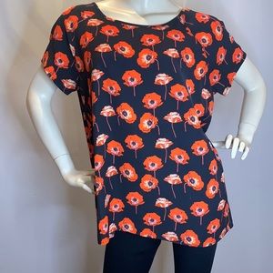 CAbi Flanders split-back poppies blouse - L
